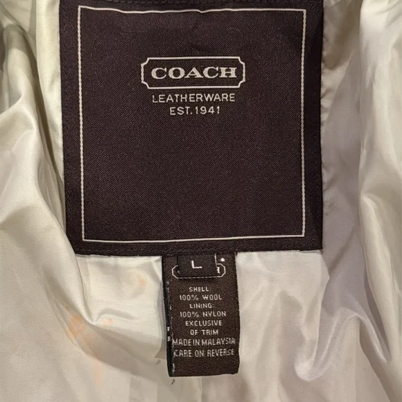 Coach Leatherware Pink Houndstooth Wool & Leather Trim Coat Size Large - Picture 10 of 15